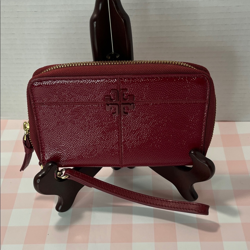 Tory Burch Burgundy Leather Wristlet